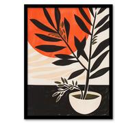 Artery8 Houseplant with Bold Sun Painting Minimal Simple Framed Art Print in Orange | Size: W12" x H16" Artery8 Orange W12" x H16"