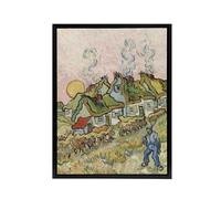 Artery8 Houses and Figure Painting Black Framed Canvas Wall Art Print 12X16 Artwork By Van Gogh : Rural Landscape Painting Perfect For Hallway Or Lounge Evoking Peace Fields And Soft Emotion
