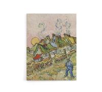 Artery8 Houses and Figure Painting Canvas Wall Art Print 12X16 Artwork By Van Gogh : Rural Landscape Painting Perfect For Hallway Or Lounge Evoking Peace Fields And Soft Emotion