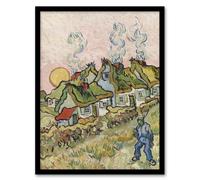 Artery8 Houses & Figure Painting Van Gogh Vintage Framed Wall Art Print | Size: W12" x H16" Artery8 Multicolor W12" x H16"