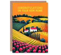 Artery8 Housewarming Card Congratulations New Home Countryside Sunset in Orange Artery8 Orange