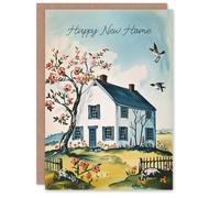 Artery8 Housewarming Card Happy New Home Quaint White House Timeless Tree Birds For Her Gran Sister Niece Daughter Wife Woman Greeting Card