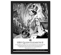 Artery8 HRH Queen Elizabeth II Coronation Portrait Commemorative Artwork Framed Wall Art Print A4