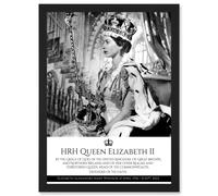 Artery8 HRH Queen Elizabeth II Coronation Portrait Commemorative Artwork Framed Wall Art Print A4 in Black Artery8 Black