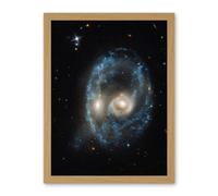 Artery8 Hubble Space Telescope Image AM 2026-424 Arp Madore Blue Ring Interacting Galaxy Pair Head-On Collision Forming Disks Gas Dust And Stellar Clusters Artwork Framed Wall Art Print 18X24 Inch