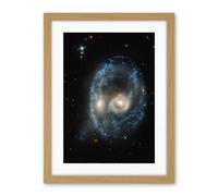Artery8 Hubble Space Telescope Image AM 2026-424 Arp Madore Blue Ring Interacting Galaxy Pair Head-On Collision Forming Disks Gas Dust And Stellar Clusters Artwork Framed Wall Art Print 18X24 Inch