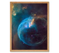 Artery8 Hubble Space Telescope Image Bubble Nebula NGC 7635 Spherical Blue Stellar Gas Wind Around O Star By Finger Pillars Of Dust Art Print Framed Artery8 Beige W12" x H16"