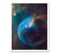 Artery8 Hubble Space Telescope Image Bubble Nebula NGC 7635 Spherical Blue Stellar Gas Wind Around O Star By Finger Pillars Of Dust Art Print Framed Artery8 White W12" x H16"