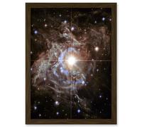 Artery8 Hubble Space Telescope Image Cepheid Variable Super Star RS Puppis Light Echo Phenomenon Bright Flashes In Nebula Art Print Framed Poster Artery8 Brown W12" x H16"