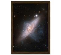 Artery8 Hubble Space Telescope Image Chance Alignment Between Galaxies Mimics A Cosmic Collision NGC 3314 Overlapping Galaxy Angle Art Print Framed Artery8 Brown A4
