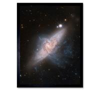 Artery8 Hubble Space Telescope Image Chance Alignment Between Galaxies Mimics A Cosmic Collision NGC 3314 Overlapping Galaxy Angle Art Print Framed Artery8 Black W12" x H16"