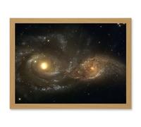Artery8 Hubble Space Telescope Image Interacting Spiral Galaxies NGC 2207 & IC 2163 In Near Collision Cosmic Dance Art Print Framed Poster Wall Decor Artery8 Beige A4