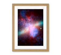 Artery8 Hubble Space Telescope Image M82 Galaxy Collaboration Chandra And Spitzer X-Ray Observatory Blue Red Orange Green Starburst Dust Clouds Artwork Framed Wall Art Print 18X24 Inch