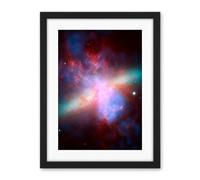 Artery8 Hubble Space Telescope Image M82 Galaxy Collaboration Chandra And Spitzer X-Ray Observatory Blue Red Orange Green Starburst Dust Clouds Artwork Framed Wall Art Print 18X24 Inch