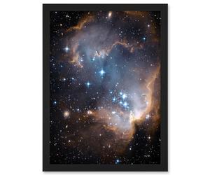 Artery8 Hubble Space Telescope Image Observations Infant Stars Small Magellanic Cloud Galaxy Bright Blue Glowing Star Cluster NGC 602 Nebula Dust Pillars Artwork Framed A3 Wall Art Print