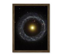 Artery8 Hubble Space Telescope Image Ring Of Hot Blue Stars Pinwheels Around Yellow Nucleus Of Hoag's Object Galaxy Artwork Framed Wall Art Print 18X24 Inch
