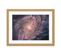 Artery8 Hubble Space Telescope Image Spiral Galaxy M83 Red Blue Purple Star Formation Southern Pinwheel Supernova Remnants And Star Clusters Artwork Framed Wall Art Print 18X24 Inch