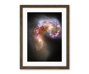 Artery8 Hubble Space Telescope Image The Antennae Galaxies NGC 4038-4039 Orange Pink Blue Spiral Pair Collision Newly Formed Super Star Clusters Artwork Framed Wall Art Print 18X24 Inch