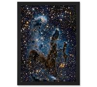 Artery8 Hubble Space Telescope Image The Pillars Of Creation Blue Haze Near Infrared View Of Eagle Nebula Light Silhouettes Of Stars Dust & Gas Art Artery8 Black W12" x H16"