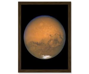Artery8 Hubble Space Telescope Image View Mars Red Planet Olympus Mons Volcano Valles Marineris Canyons Solis Lacus Dark Marking Southern Polar Ice Cap Artwork Framed A3 Wall Art Print