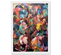 Human Relationships Multicoloured Abstract Crowd Artwork Framed Wall Art Print A4 Artery8 White One Size