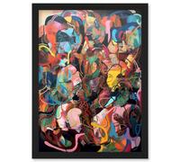 Artery8 Human Relationships Multicoloured Abstract Crowd Wall Art Print - A4 Size
