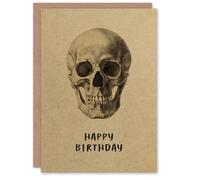 Artery8 Human Skull Front Facing Vintage Style Drawing Birthday Card