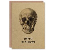 Artery8 Human Skull Front Facing Vintage Style Drawing Birthday Card