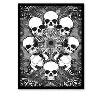 Artery8 Human Skull Ring Voodoo Circle Trippy Black White Framed Art Print | Size: W12" x H16" Artery8 Black W12" x H16"