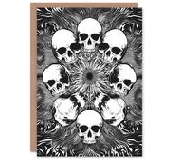 Artery8 Greeting Card Human Skull Ring Voodoo Circle Trippy Black White Blank For Him Or Her Art Birthday Card