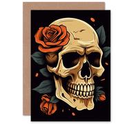 Artery8 Human Skull & Roses Gothic for Wife Her Birthday Greeting Card Artery8 Multicolor