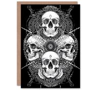 Artery8 Human Skulls Black White Trippy Tribal Mandala Birthday Greeting Card Artery8 Black