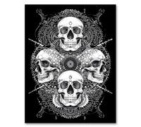 Artery8 Human Skulls Black White Trippy Tribal Mandala Framed Art Print | Size: A4 Artery8 Black A4