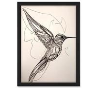 Artery8 Humming Bird in Flight Line Drawing Portrait Artwork Framed A3 Wall Art Print