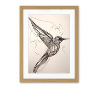 Artery8 Humming Bird in Flight Line Drawing Portrait Artwork Framed Wall Art Print 18X24 Inch