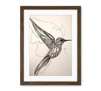 Artery8 Humming Bird in Flight Line Drawing Portrait Artwork Framed Wall Art Print 18X24 Inch