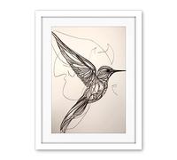 Artery8 Humming Bird in Flight Line Drawing Portrait Artwork Framed Wall Art Print 18X24 Inch
