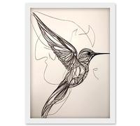 Artery8 Humming Bird in Flight Line Drawing Portrait Artwork Framed Wall Art Print A4 in White Artery8 White