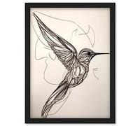 Artery8 Humming Bird in Flight Line Drawing Portrait Artwork Framed Wall Art Print A4 in Black Artery8 Black