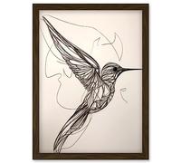 Artery8 Humming Bird in Flight Line Drawing Portrait Artwork Framed Wall Art Print A4