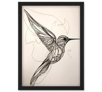 Humming Bird in Flight Line Drawing Portrait Artwork Framed Wall Art Print A4 Artery8 Black One Size