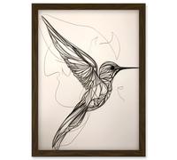 Artery8 Humming Bird in Flight Line Drawing Portrait Artwork Framed Wall Art Print A4