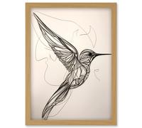 Humming Bird in Flight Line Drawing Portrait Artwork Framed Wall Art Print A4 Artery8 Light Oak One Size