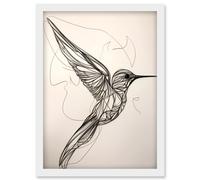 Artery8 Humming Bird in Flight Line Drawing Portrait Artwork Framed Wall Art Print A4