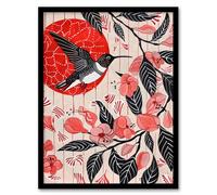 Artery8 Hummingbird and Cherry Blossoms Folk Art Painting Living Room Artwork Framed Wall Art Print A4