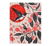 Artery8 Hummingbird and Cherry Blossoms Folk Art Painting Living Room Large Wall Art Poster Print Thick Paper 18X24 Inch