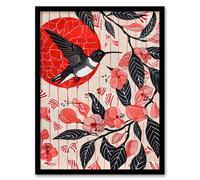 Artery8 Hummingbird & Cherry Blossoms Folk Art Painting Framed Art Print in Red | Size: W12" x H16" Artery8 Red W12" x H16"