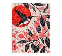 Artery8 Hummingbird & Cherry Blossoms Folk Art Painting Wall Art Print in Red | Size: W12" x H16" Artery8 Red W12" x H16"