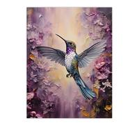 Hummingbird In An Abstract Lavender Flower Field Bright Oil Painting Extra Large XL Unframed Wall Art Poster Print Artery8 Multi W24 inch x H32 inch