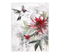 Artery8 Hummingbird Red Monarda Flowers Watercolour Wall Art Print | Size: W12" x H16" Artery8 Red W12" x H16"